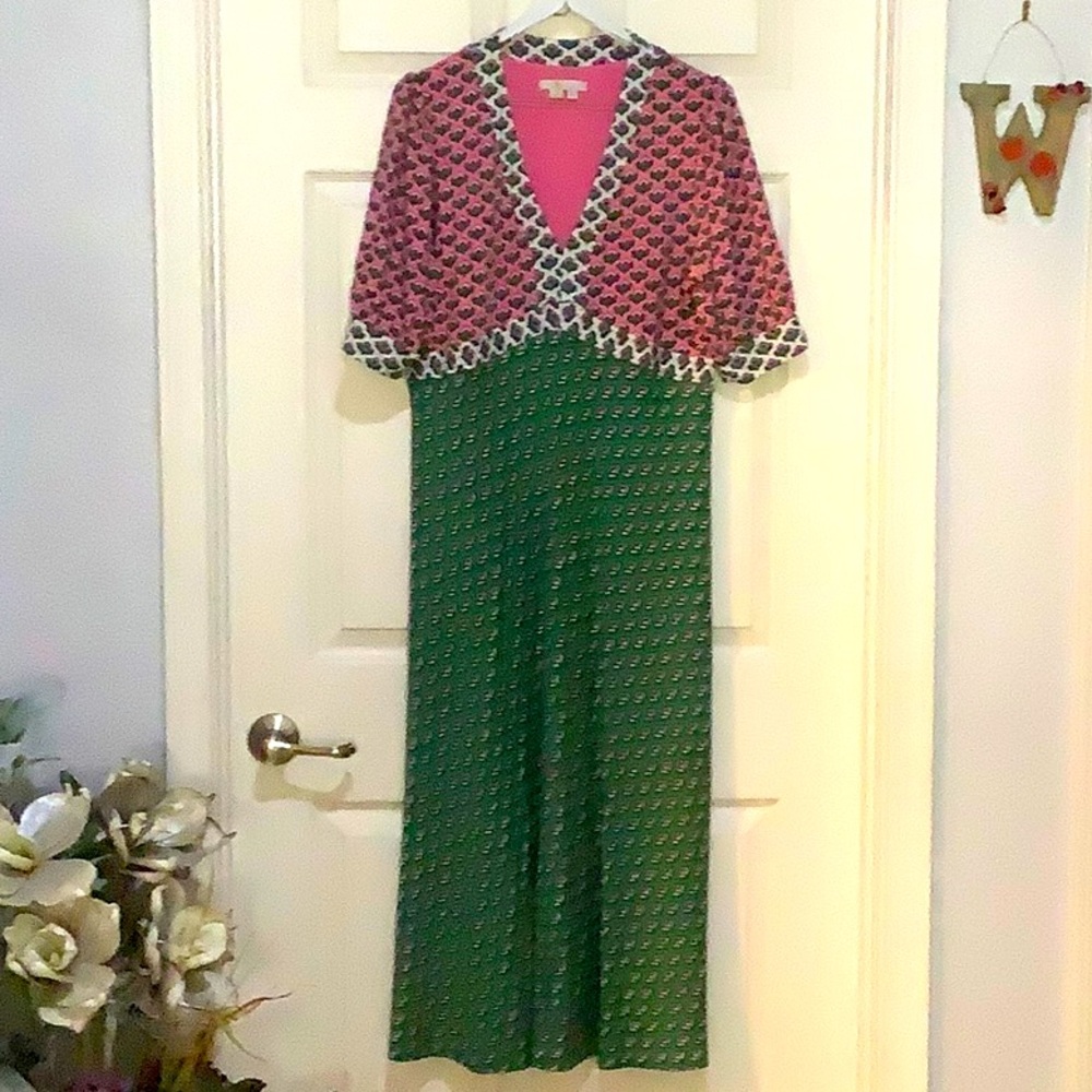 Boden Pink and Green Patterned Dress